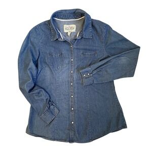 Girl Krazy by Krazy Kat Womens Denim Pearl Snap Shirt Medium Wash Cotton Large